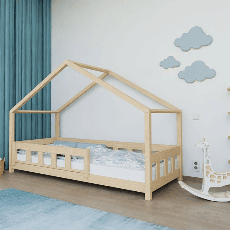 Benlemi Huisbedplotty met Voorpaneel en Veiligheidsreling Vooraan Ongelakt 90x190 CM