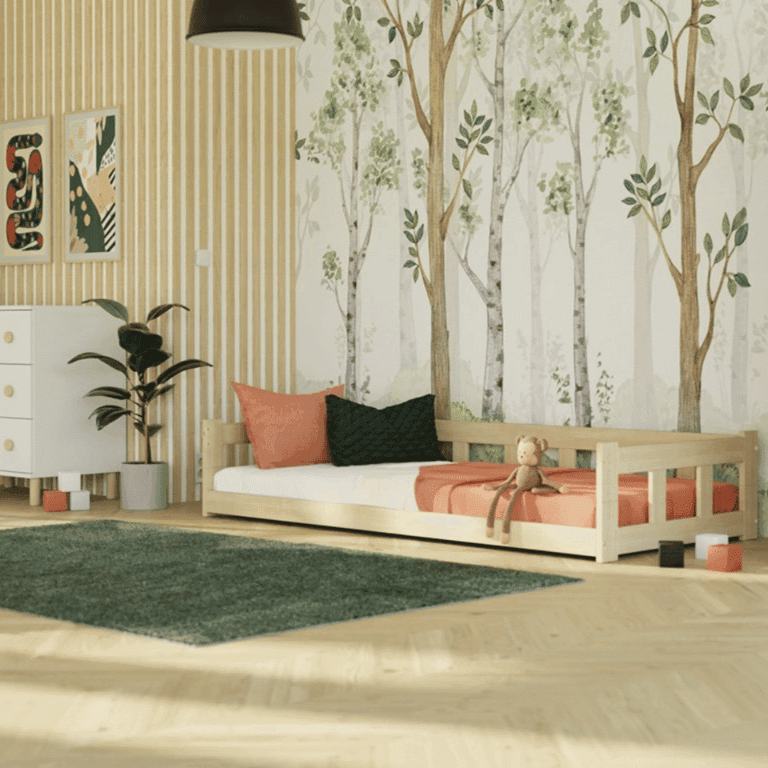 Benlemi Laag Eenpersoons Bedhekwerk Met Zijwand Ongelakt 140x200 CM