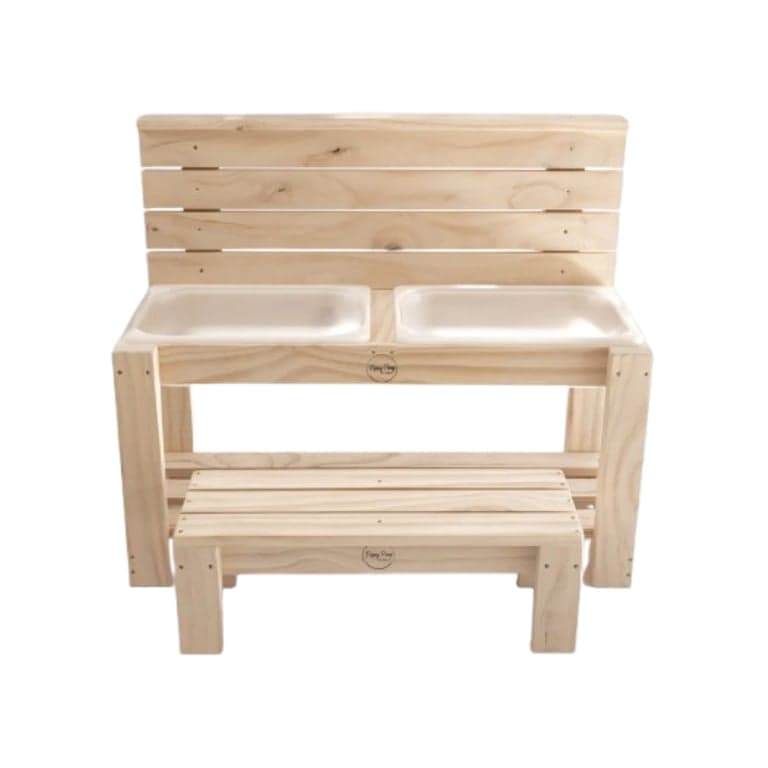 Pippy Play Designs Medium Sensory Mud Kitchen 2 Kuipjes met Bankje en Helderglanzende Lakbehandeling
