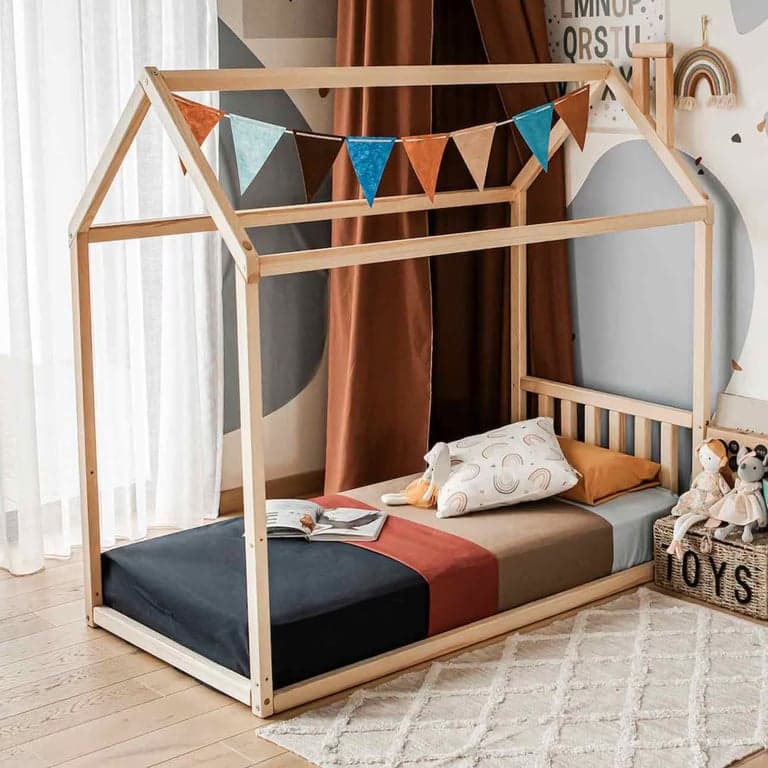 Sweet Home From Wood Huis Vloerbed met Hoofdeinde Tweepersoons Grenen Hout