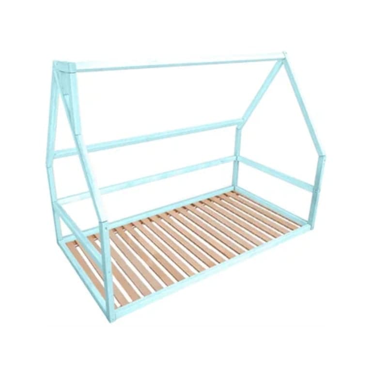BusyWood Huis Vloerbed Met Latten Model 1 Blauw Ledikant