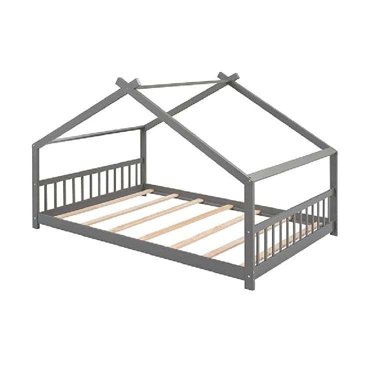 Bellemave Tweepersoons Vloerbeddenframe met Hoofd- en Voetbord Grijs