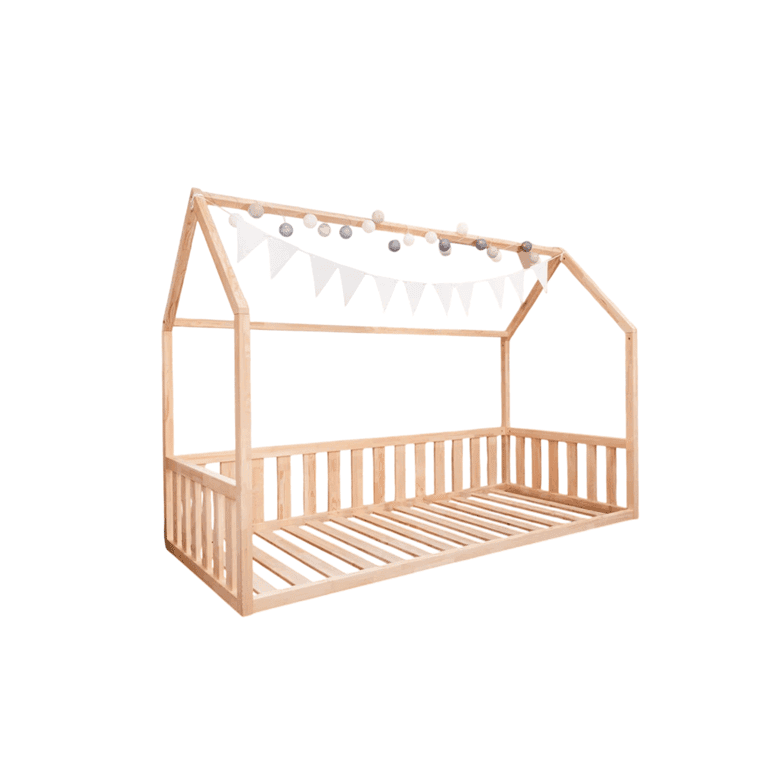MandreleKids Huis Vloerbed Naturel Zonder Reling Twijfelaar 140 x 200