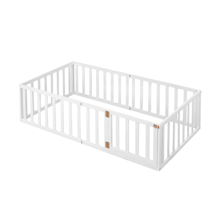 Harper & Bright Designs Eenpersoons Vloerbedframe met Relingen en Deur Wit