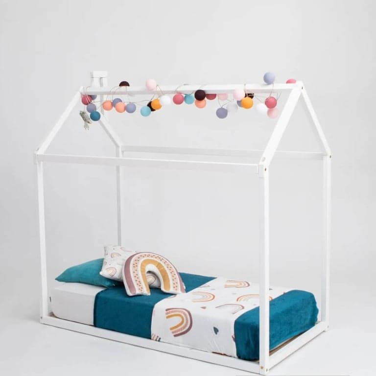 Montessori House Bed Vloerbed Huis Vorm Tweepersoons Wit