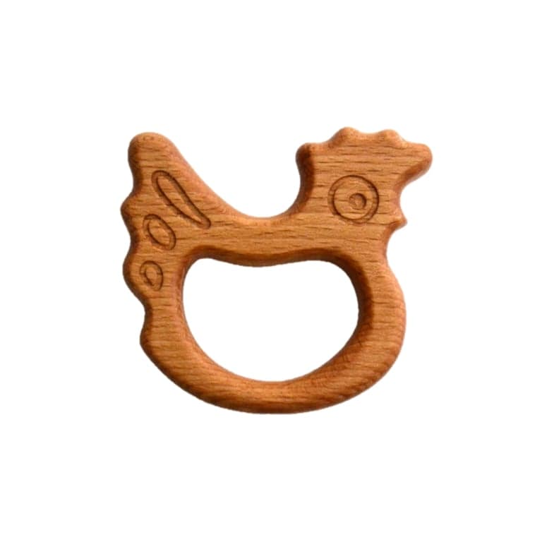 PoppyBabyCo Organisch Wooden Teether Speelgoed Kip