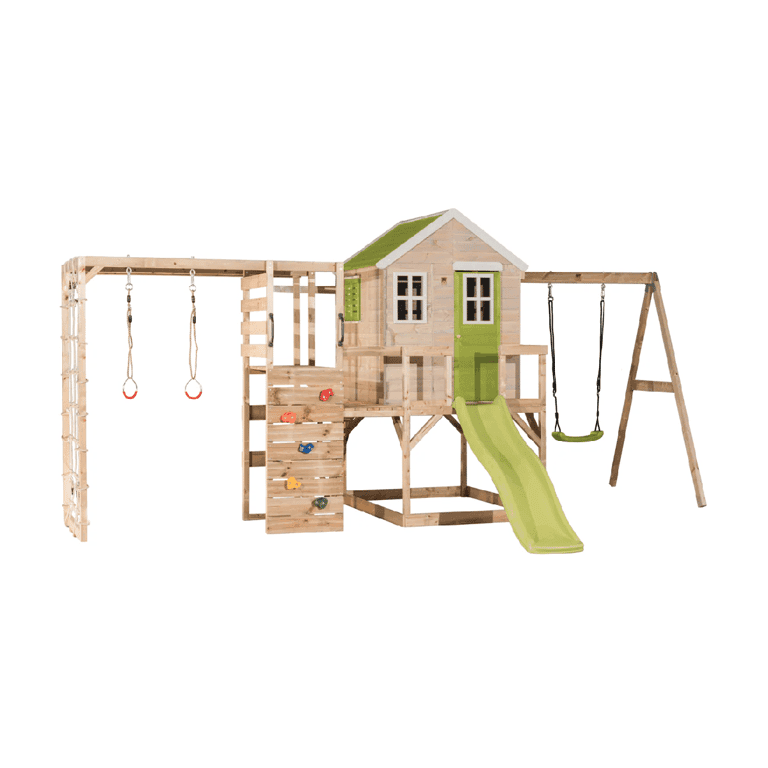 Wendi Toys My Lodge Schommelset met Platform, Glijbaan, Enkele Schommel en Gymbevestiging Limoen