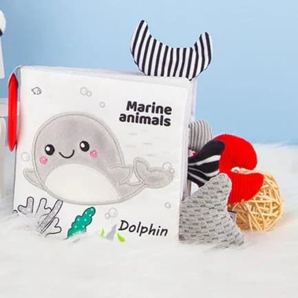 Baby Stork Zacht Knisper Boek met Pluche Speelgoed Staarten Dolfijn