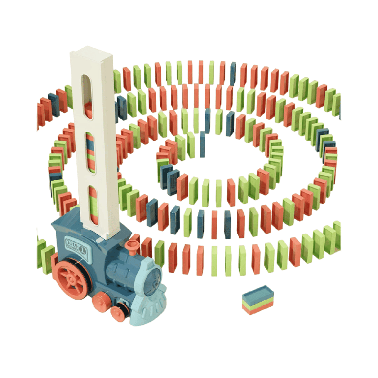 Prephy Domino Spel met Trein 180 Stukken Morandi Blauw