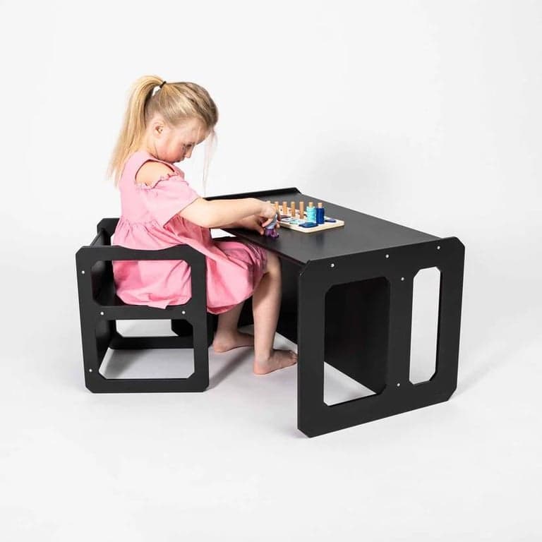 Sweet Home From Wood Montessori Speen Tafel en Stoel Set Zwart