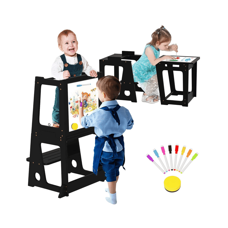 BueDeHai Converteerbare Leertoren met Whiteboard 2 in 1 Zwart