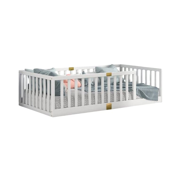 Sapphome Twin Massief Houten Vloerbed Met Reling Wit