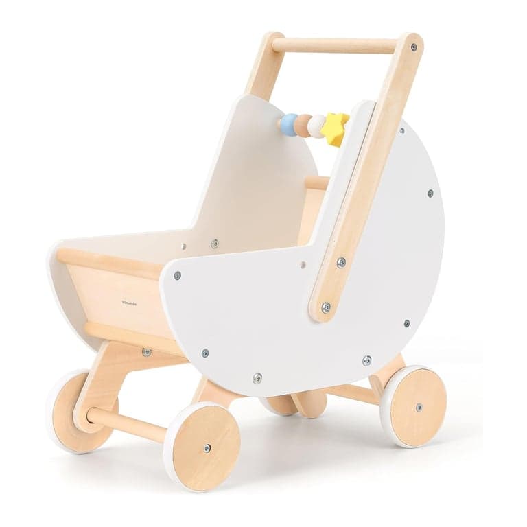Pillowhale Houten Baby-Wandelwagen en Poppenwagen Wit