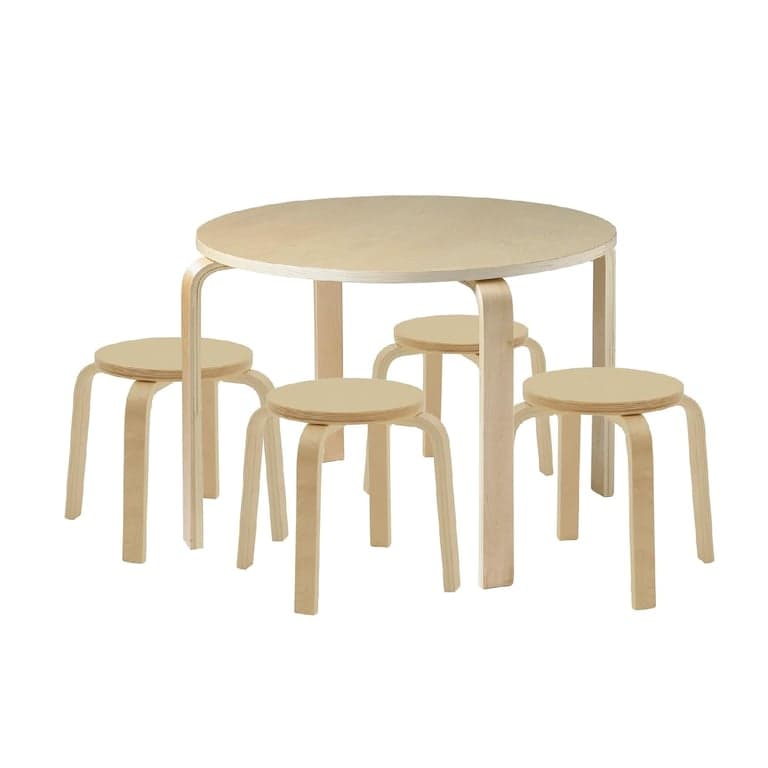 ECR4Kids 5-Delige Bentwood Ronde Tafel en Kruk Set Natuurlijk