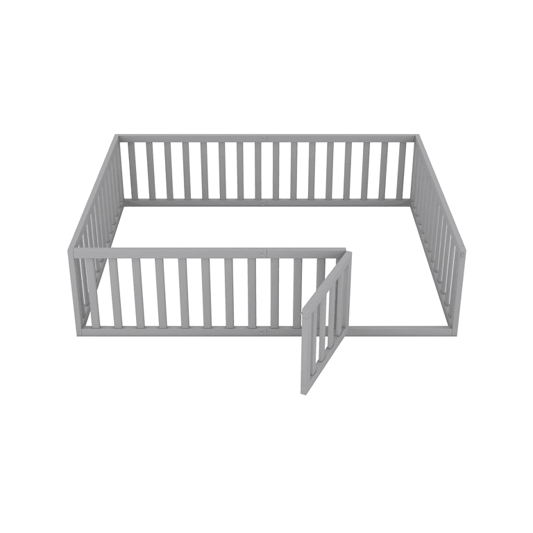 Meritline Queensize Vloerbedframe Met Hek & Deur Grijs
