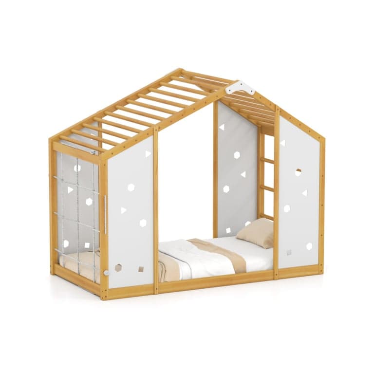 Costway Tweelingmaat 2-in-1 Vloerbed met Apenstang