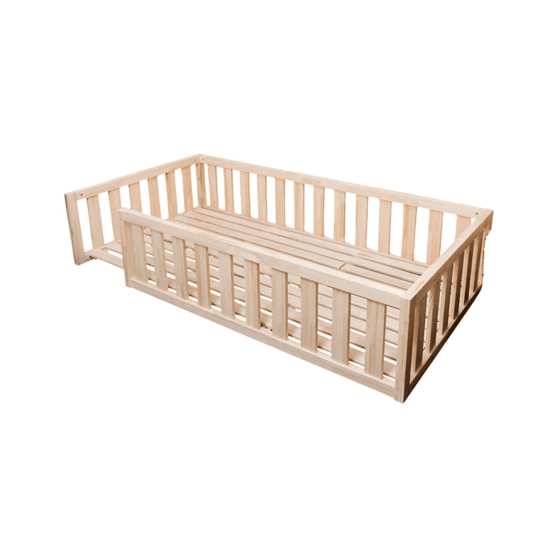 MandreleKids Vloerbed Naturel met Vierkante Buitenhoeken Zonder Deur Eenpersoons 190 x 90