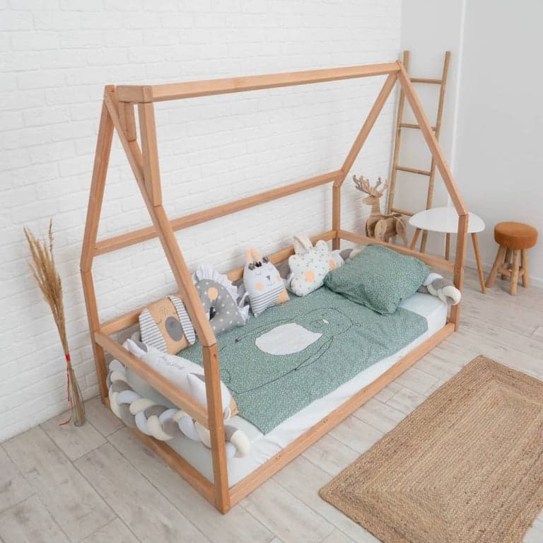 BusyWood Vloerbed Huisje In De Vorm met Latten Vol Natuurlijk