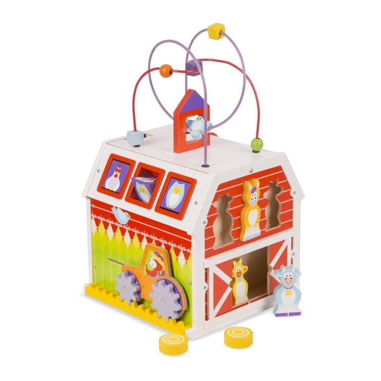 Melissa & Doug Eerste Spel Glijden, Sorteren & Rollen Houten Activiteitenschuur met Kralen Doolhof
