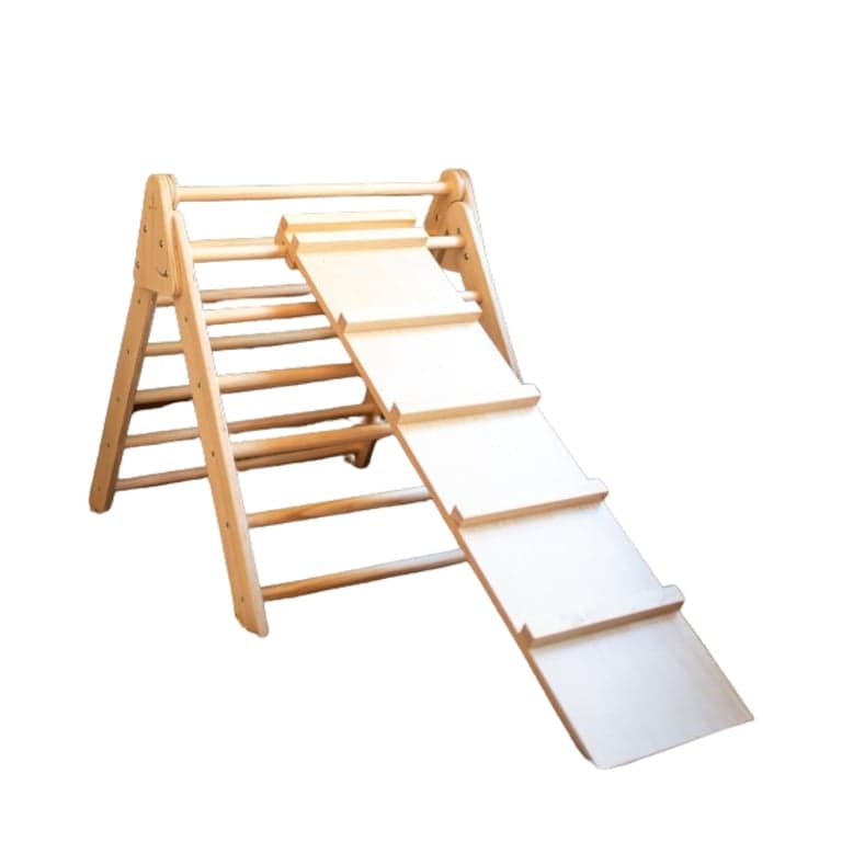 Avenlur 3-in-1 Opvouwbare Driehoek Klimladder Met Glijbaan Groot Natuurlijk