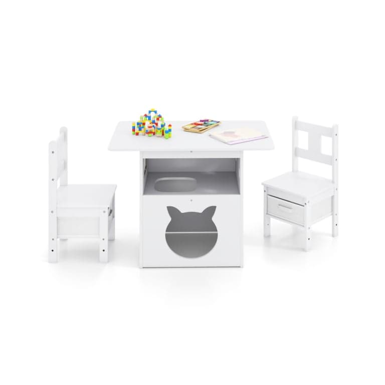 Costway Tafel en Stoelen Set met Kattenhuis
