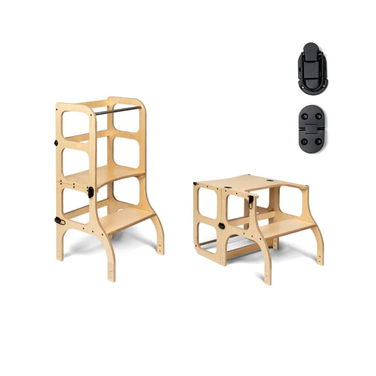 Ette Tete STEP'n'SIT® Omvormbare Hulptoren en Tafel 2-in-1 Hout met Zwarte Slotjes