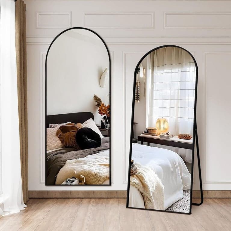 NicBex Gebogen Volledige Lengte Spiegel met Staander 145 x 50 cm Zwart