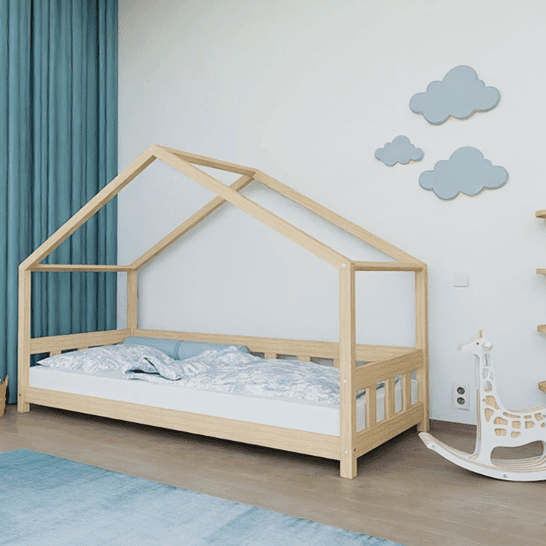 Benlemi Huisbed Plotty met Voorpaneel en Open Ingang Ongelakt 120x200 CM
