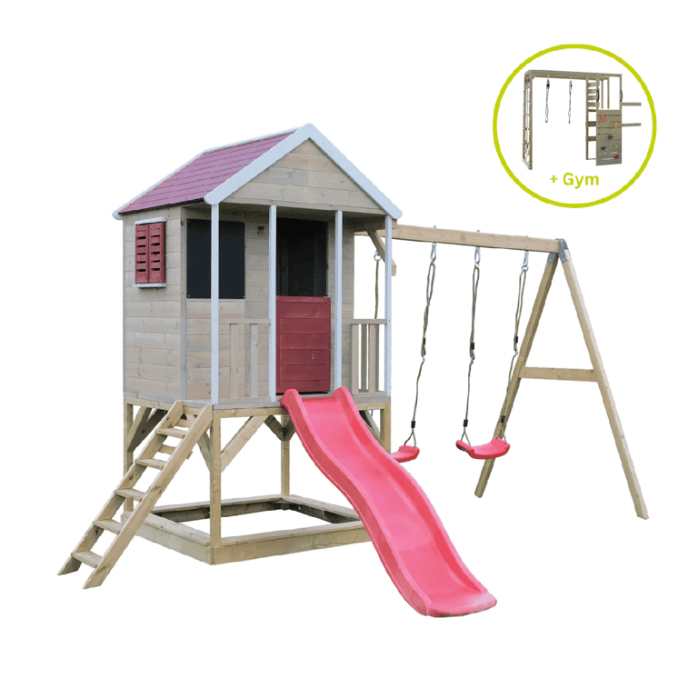 Wendi Toys Zomeravontuur Schommelset met Platform, Glijbaan, Dubbele Schommel en Gymbevestiging Rood