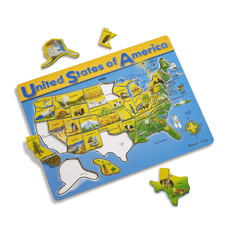 Melissa & Doug Kaart van de VS Houten Puzzel 45 Stuks
