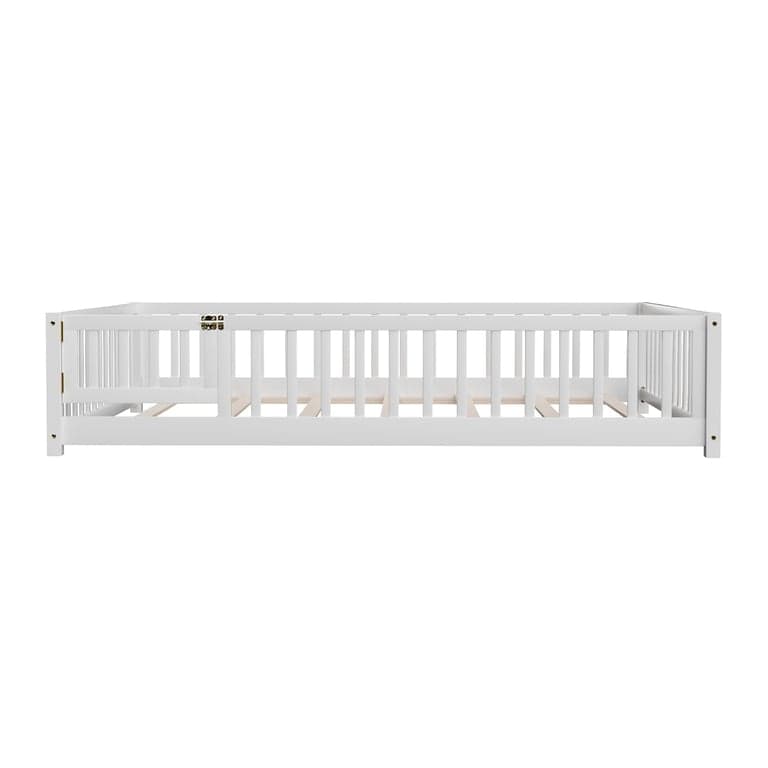 JINS&VICO Tweepersoons Vloerbed met Lattenbodem, Veiligheidshekken en Deur wit