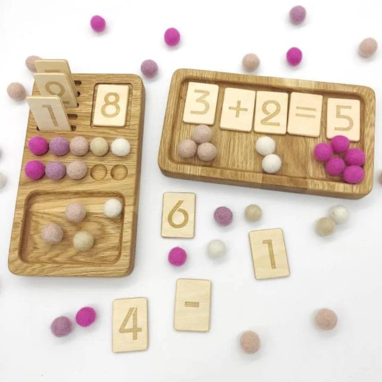 THREEWOOD Rekenbord Met Getallen Omkeerbare Kaarten 1-10 Bord+2 Sets