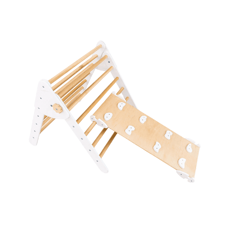 Wood and Hearts Klimdriehoek met Glijbaan en Klimwand Naturel met Wit