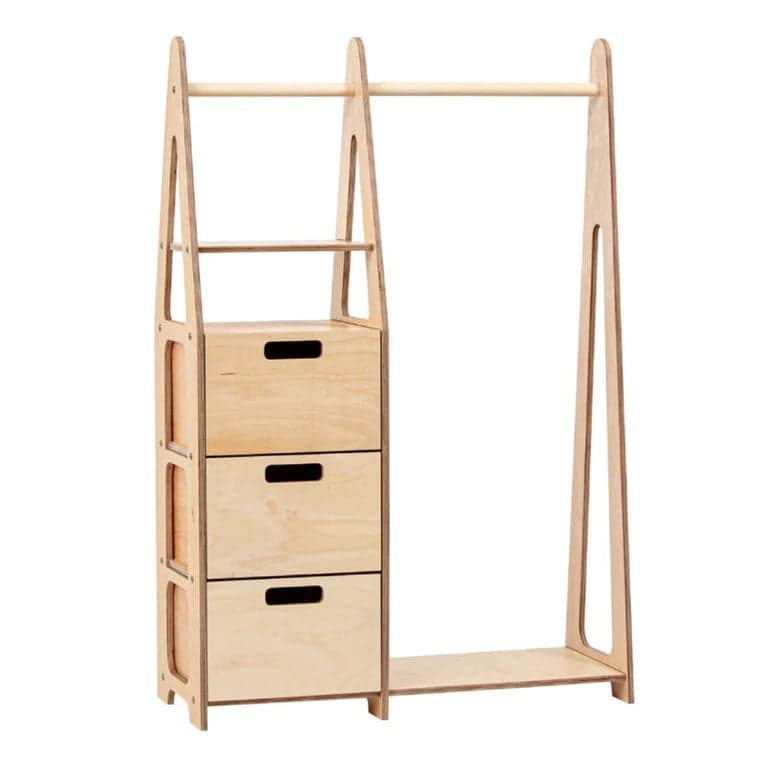 Duck Woodworks Kledingrek Met Rechthoekige Gaten Laden Natuurlijk Hout