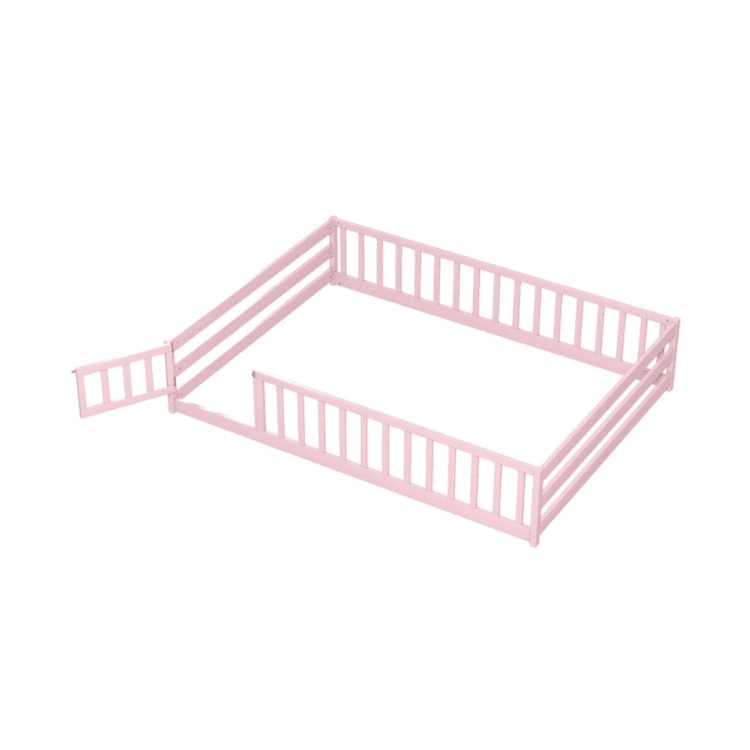 Costway Tweepersoons Maat Vloerbed Met Rails Roze