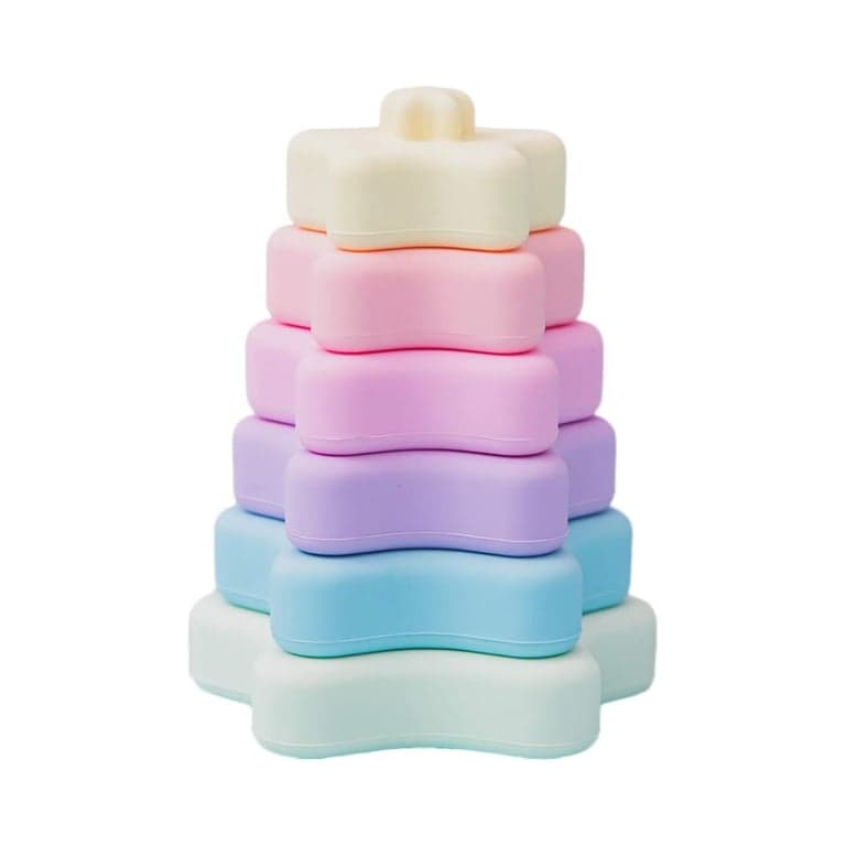 Promise Babe Silicone Stapelende Ringen Bijtspeeltje Met Ster Vorm Roze