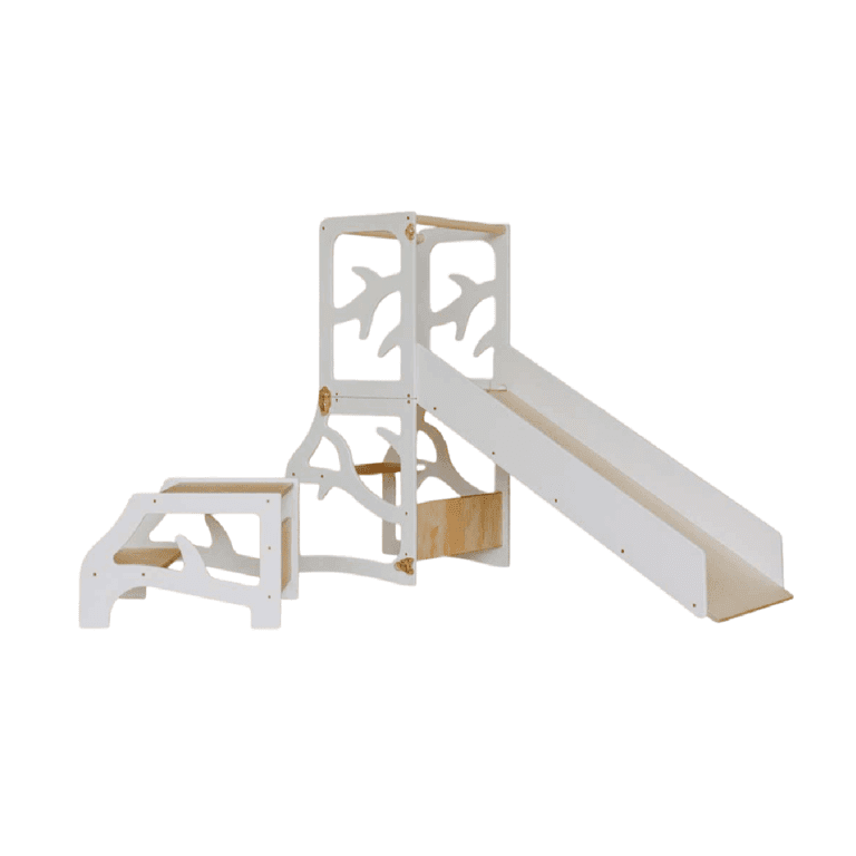 Weco 4-in-1-Boom Design Keukentoren met Glijbaan en Opstapkruk Wit