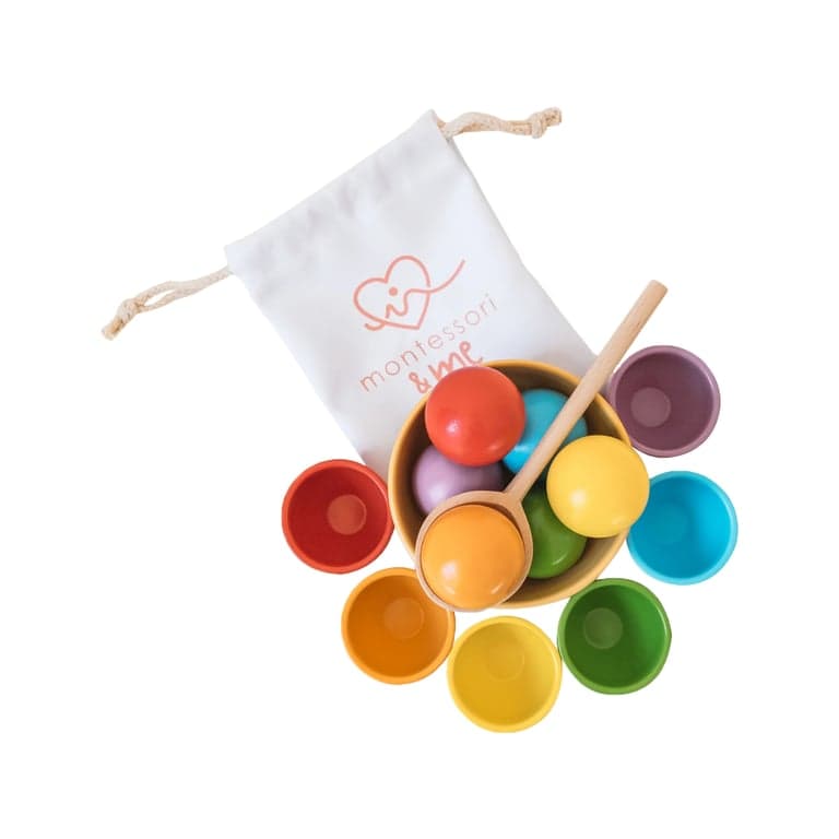 Montessori & Me Regenboog Gekleurde Houten Ballen Sorteerset