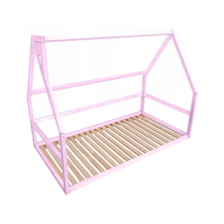 BusyWood Huis Vloerbed Met Latten Model 1 Roze Volledig