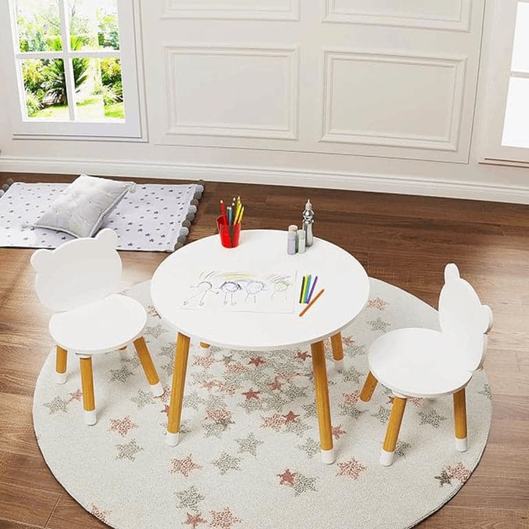 UTEX Kinder Houten Tafel en Berenstoel Set Wit