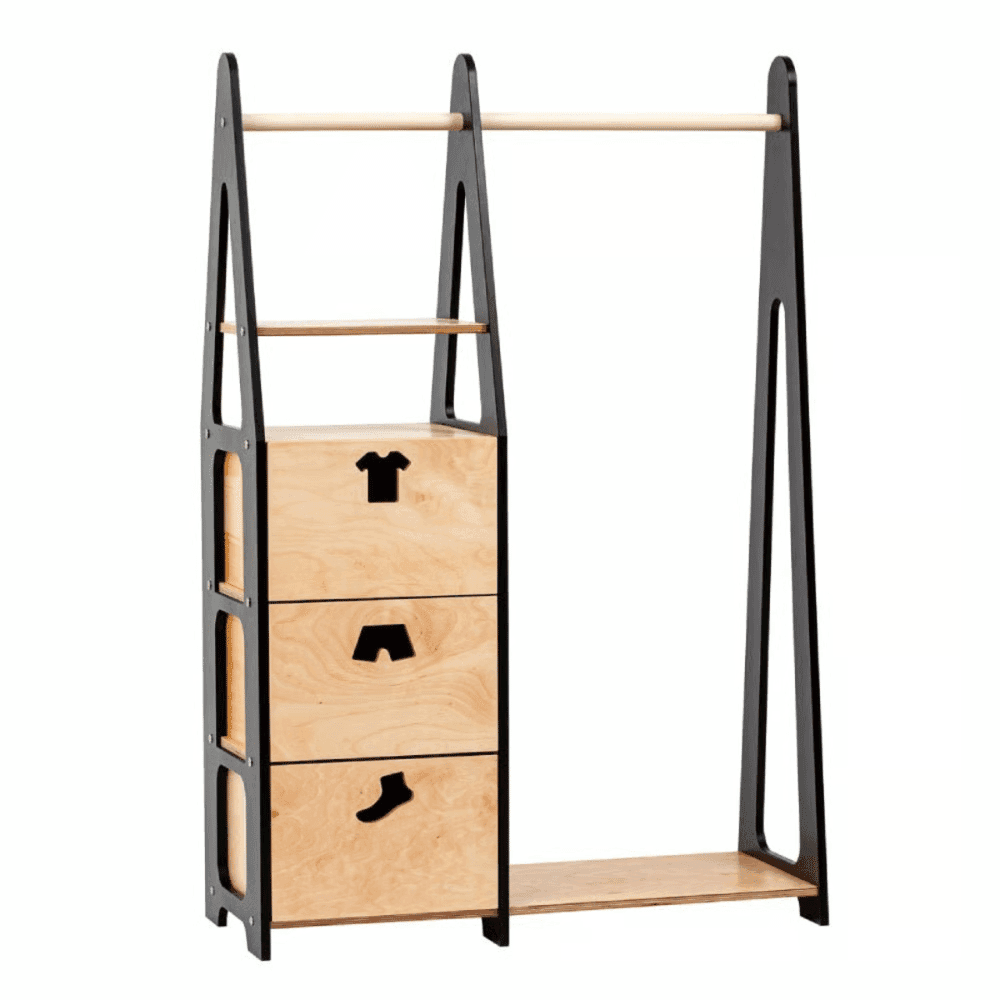 Duck Woodworks Kledingrek Met Kledingvormige Gaten Laden Zwart