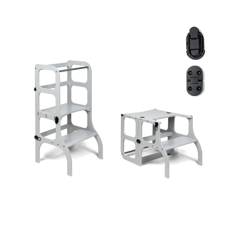 Ette Tete STEP'n'SIT® Omvormbare Hulptoren en Tafel  2-in-1 Grijs met Zwarte Slotjes