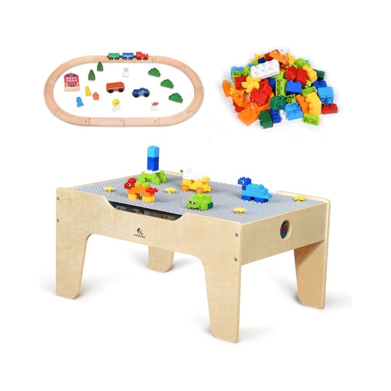 KRAND Kid's Multifunctionele Kinderspeeltafel met 60 Grote Bouwstenen