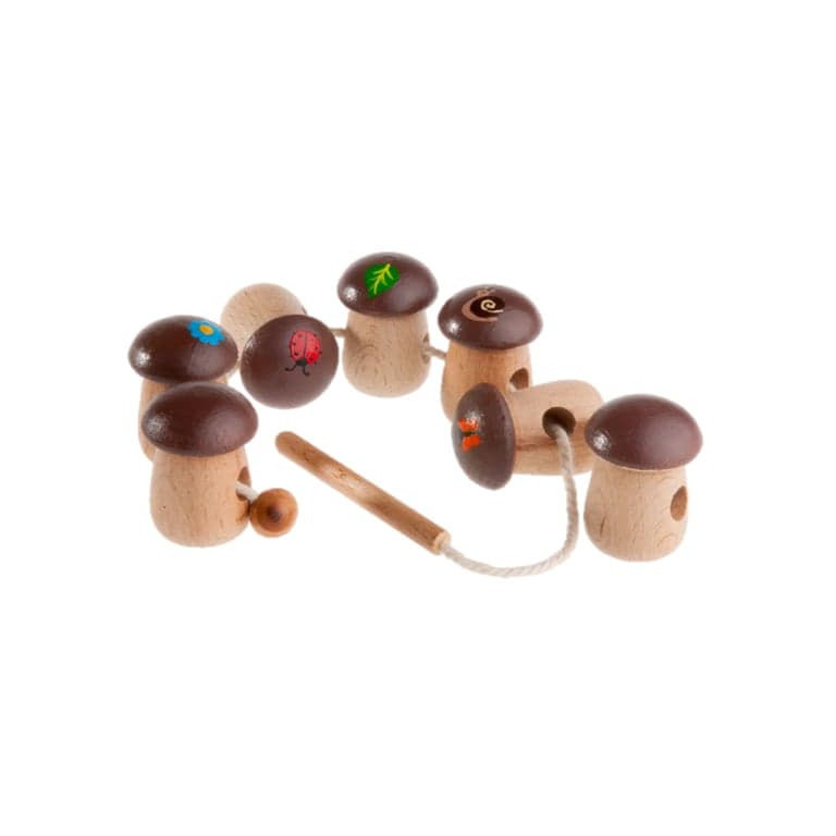 PoppyBabyCo Paddestoel Houten Veter Speelgoed