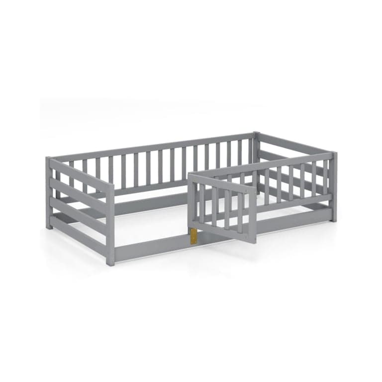 Costway Tweepersoons Vloerbed met Reling en Deur Grijs