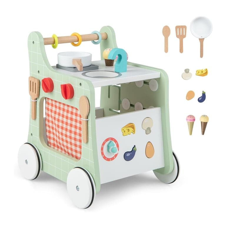 BABY JOY 6-in-1 Houten Babywalker met Speelkeuken Groen