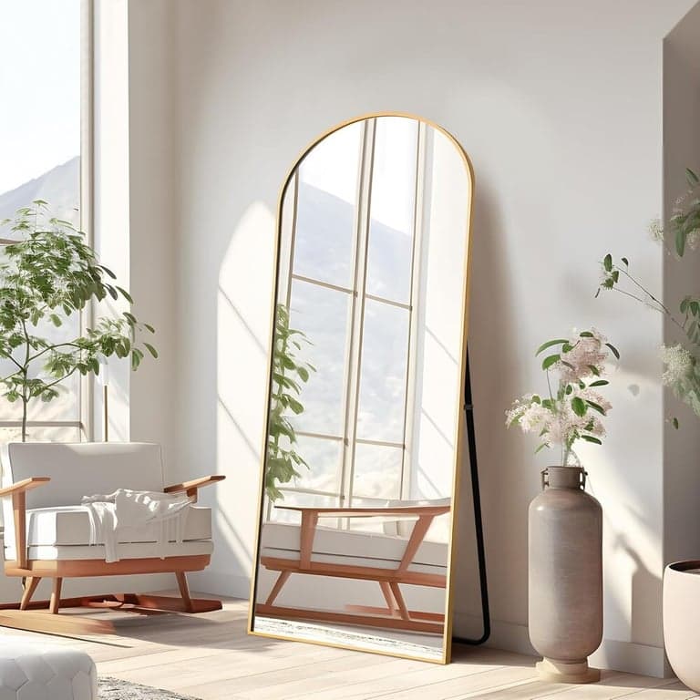 NicBex Gebogen Volledige Lengte Spiegel Met Staander 142 x 48 CM Goud