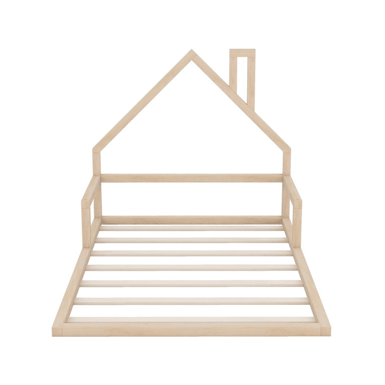 Harper & Bright Designs Tweepersoons Vloerbed met Hoofdbord Naturel
