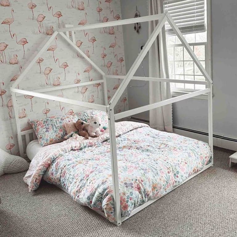 Sweet Home From Wood Huis Vloerbed met Hoofdeinde Tweepersoons Wit