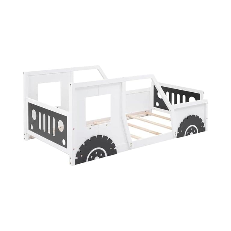 Harper & Bright Designs Autovormig Platformbed met Wielen Twin Wit